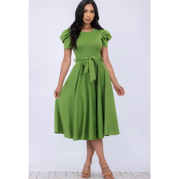 Puff Sleeve Cocktail Dress, Sizes 1X - 3X (Kelly Green) - Picture 5 of 7